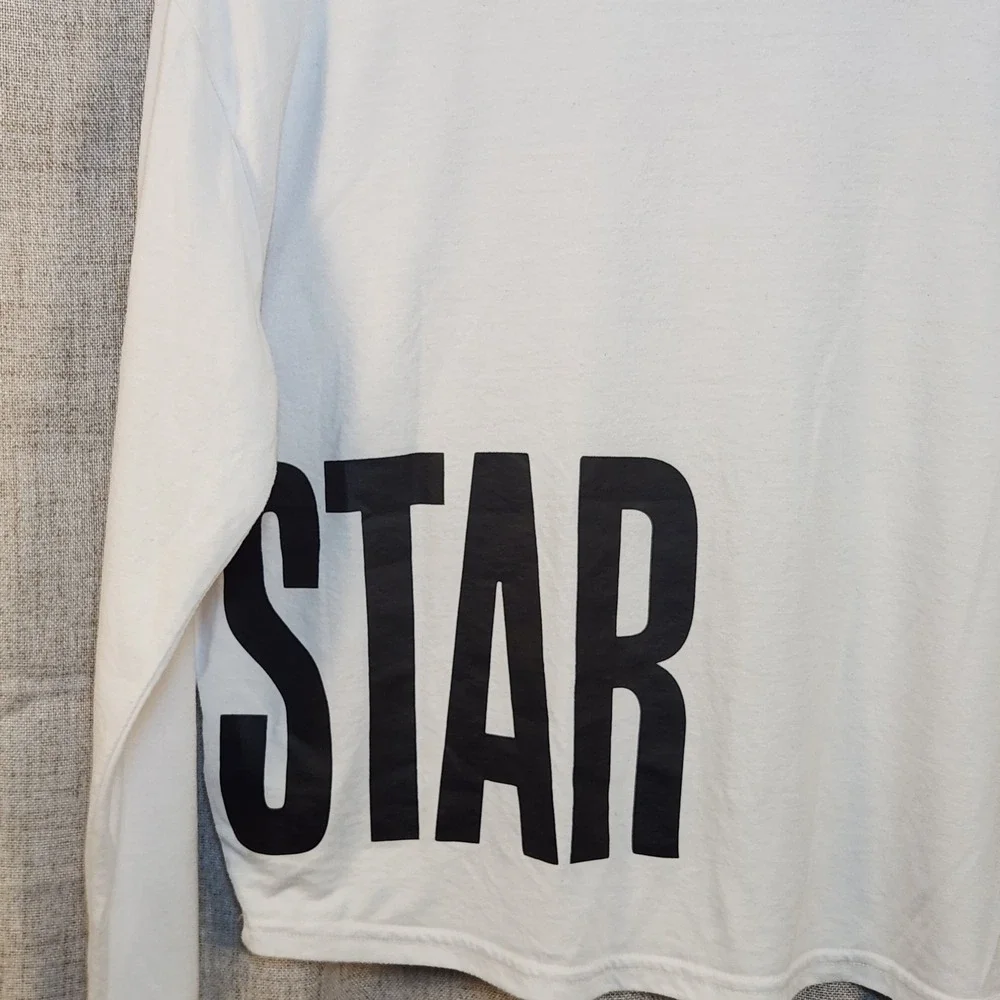 Converse Long Sleeve Shirt Youth Girls XL White/Pink Cropped Loose Logo‎ Skater